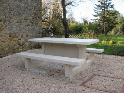 Table pique nique béton blanc naturel